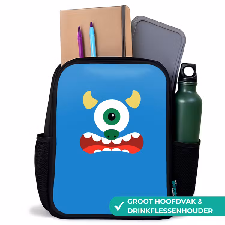 Dierenportret - Monster - blauw Rugzak - Zwart middel -inhoud_NL