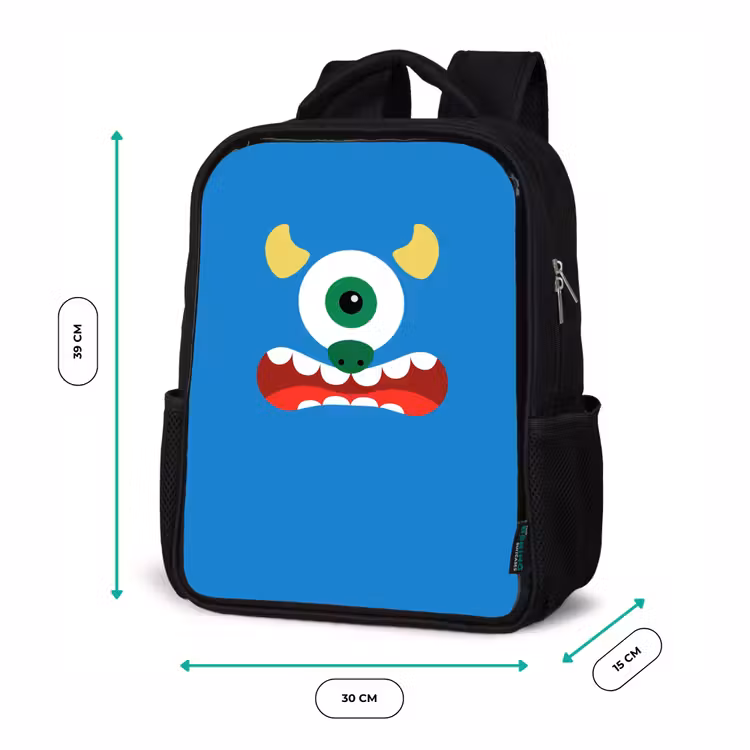 Dierenportret - Monster - blauw Rugzak - Zwart middel -productfoto_formaten