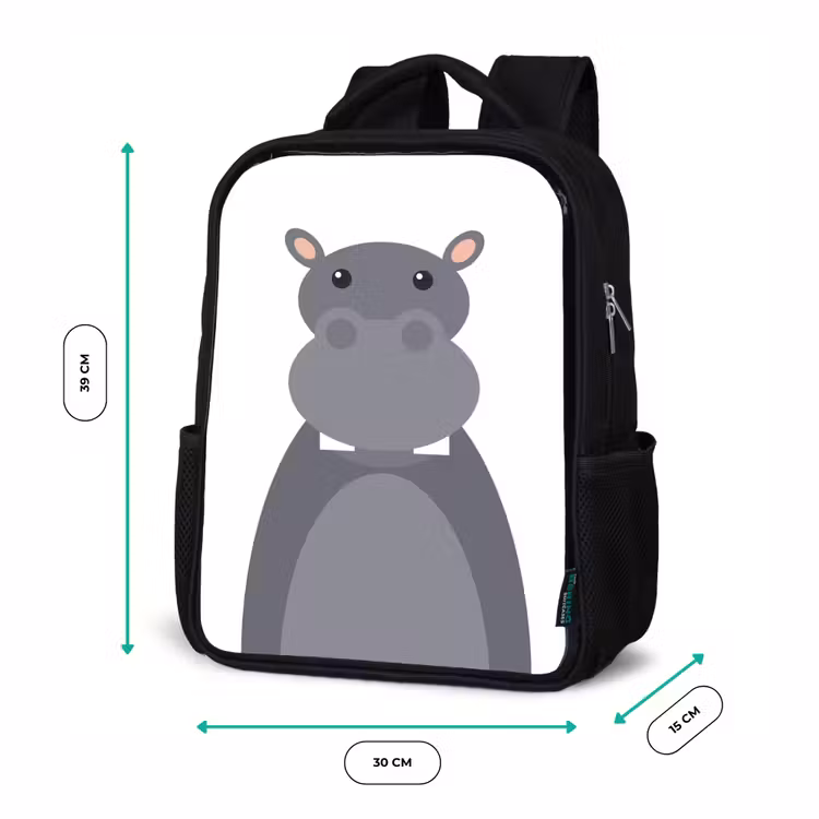 Dierenportret - Nijlpaard - grijs Rugzak - Zwart middel -productfoto_formaten