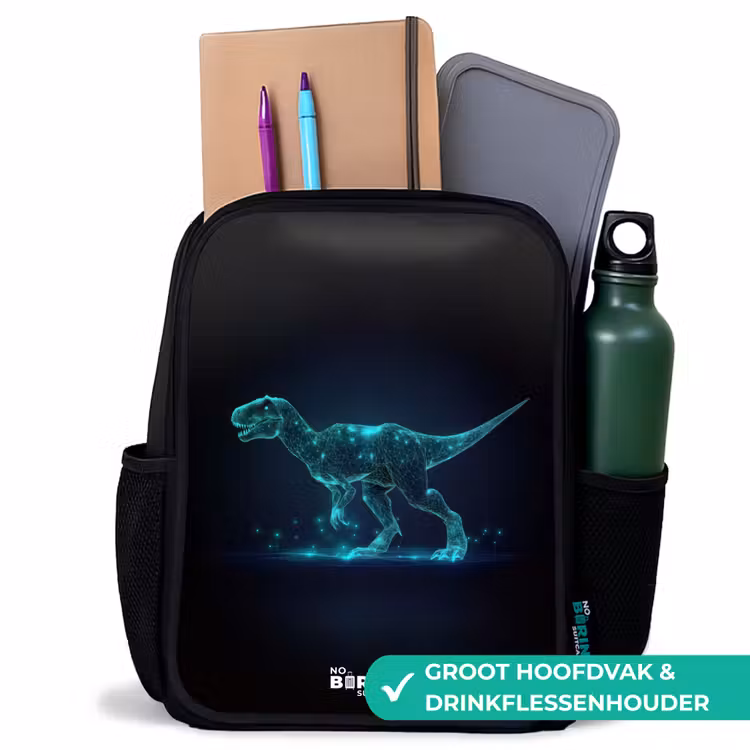 Digitale T-Rex in blauw lichtveld Rugzak - Zwart middel -inhoud_NL