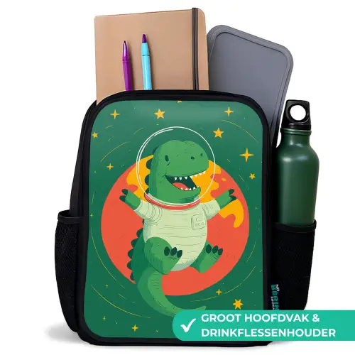 Dino - Groen - Planeet Rugzak - Zwart middel -inhoud_NL