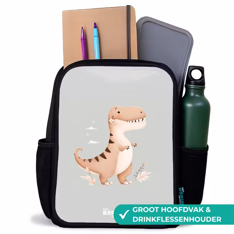 Dino in beige en grijze kleuren Rugzak - Zwart middel -inhoud_NL