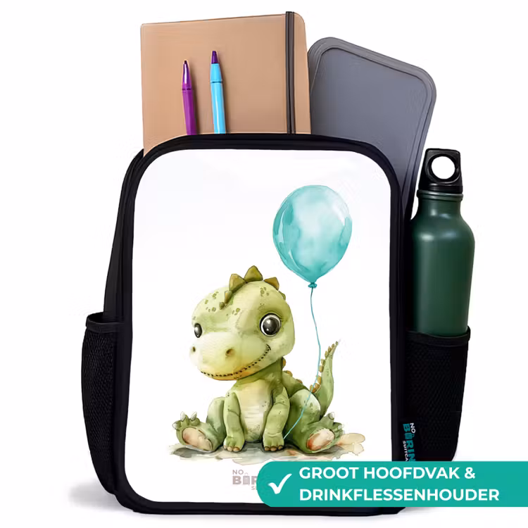 Dino met blauwe ballon Rugzak - Zwart middel -inhoud_NL