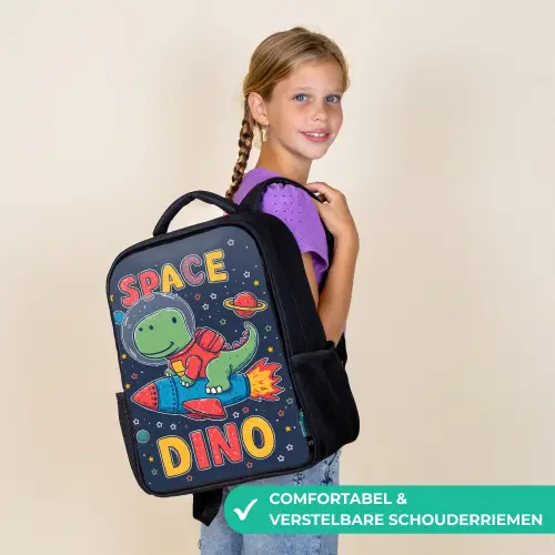 Dino - Raket - Kleurrijk Rugzak - Zwart middel -sfeer6_NL
