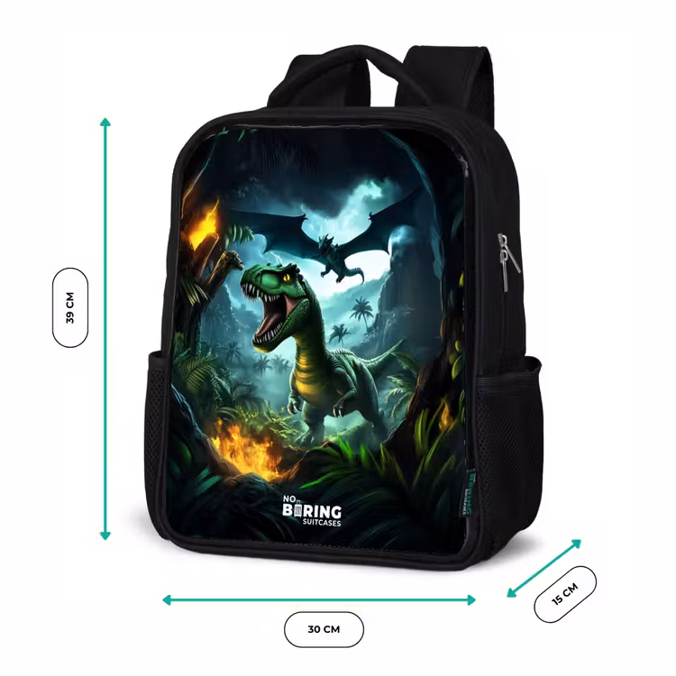 Dinosaurus en draak in vurige junglevallei Rugzak - Zwart middel -productfoto_formaten