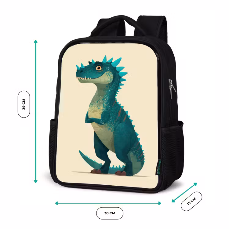 Dinosaurus - Turquoise - Stekels Rugzak - Zwart middel -productfoto_formaten