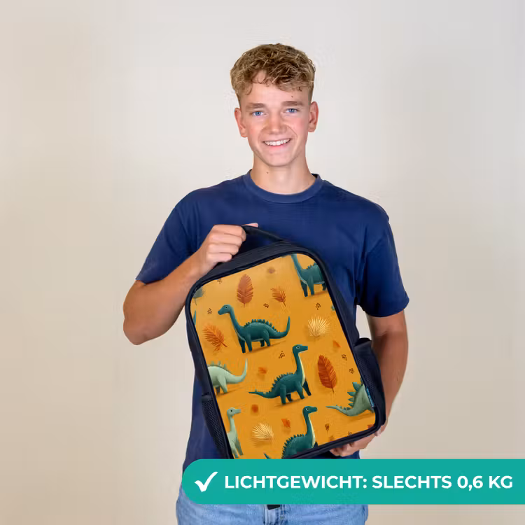 Dinosaurussen - Stekels - Herfstbladeren - Bruin Rugzak - Zwart middel -sfeer7_NL