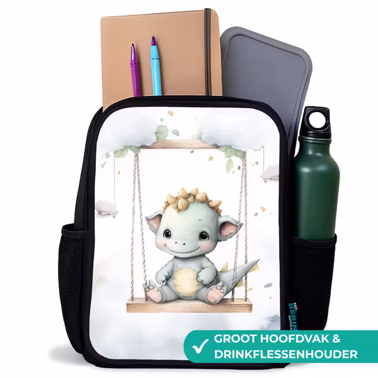 Draak - Baby dier - Kinderen Rugzak - Zwart middel -inhoud_NL