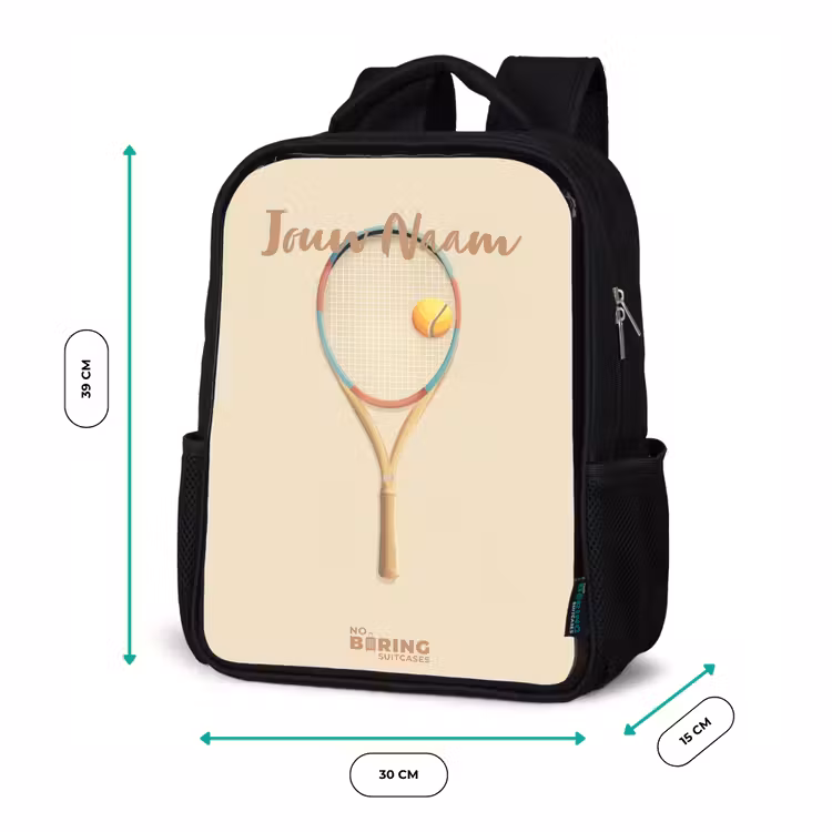Een tennisracket in beige tinten Rugzak - Zwart middel -productfoto_formaten