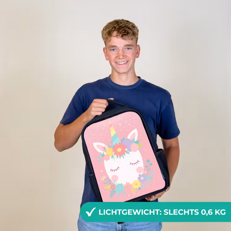 Eenhoorn - Bloemen - Roze Rugzak - Zwart middel -sfeer7_NL