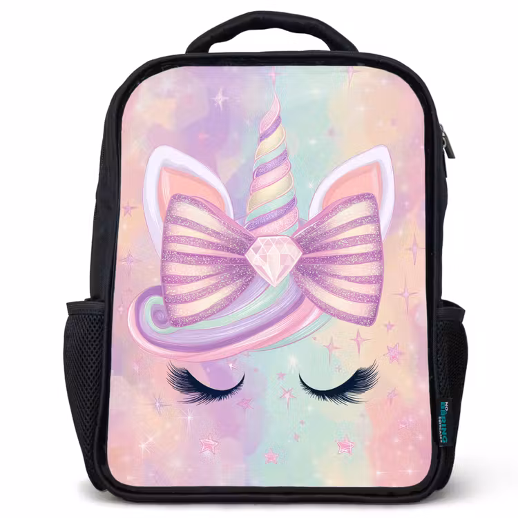 Eenhoorn - Glitters - Regenboog - Pastel Rugzak - Zwart middel -3d