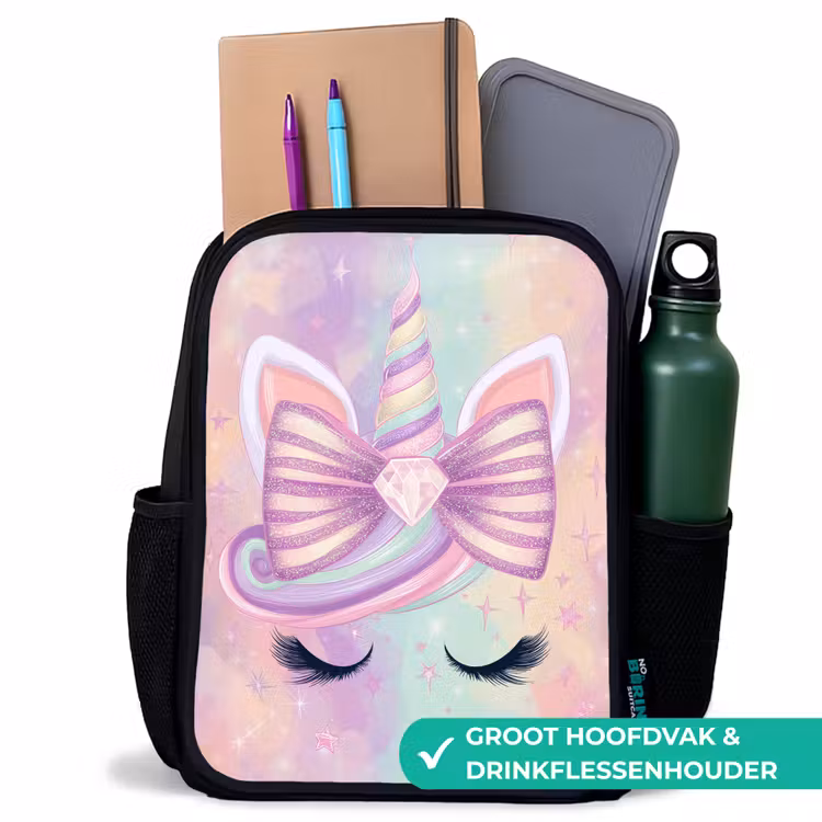 Eenhoorn - Glitters - Regenboog - Pastel Rugzak - Zwart middel -inhoud_NL
