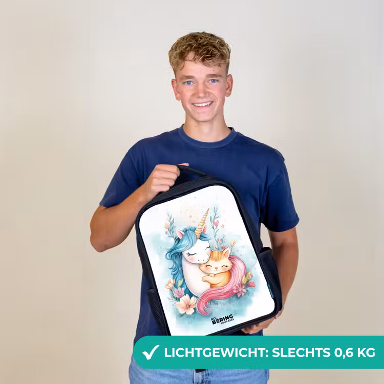 Eenhoorn met blauwe manen en oranje kitten Rugzak - Zwart middel -sfeer7_NL