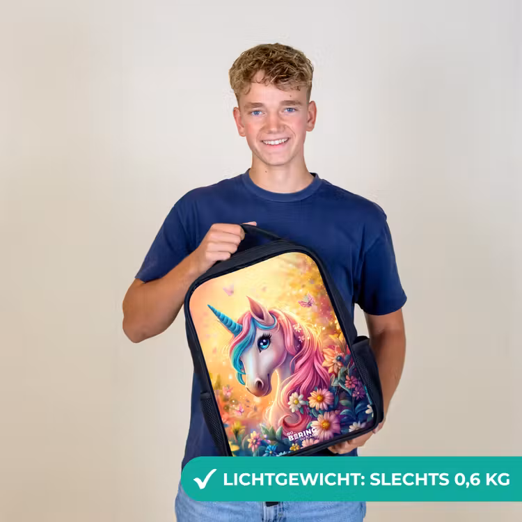 Eenhoorn met kleurrijke bloemen Rugzak - Zwart middel -sfeer7_NL