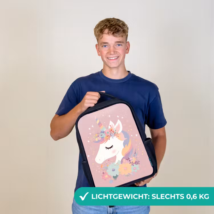 Eenhoorn - Roze - Bloemen Rugzak - Zwart middel -sfeer7_NL