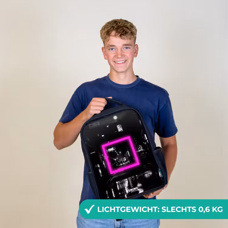 Felroze vierkant met verlichte achtergrond Rugzak - Zwart middel -sfeer7_NL