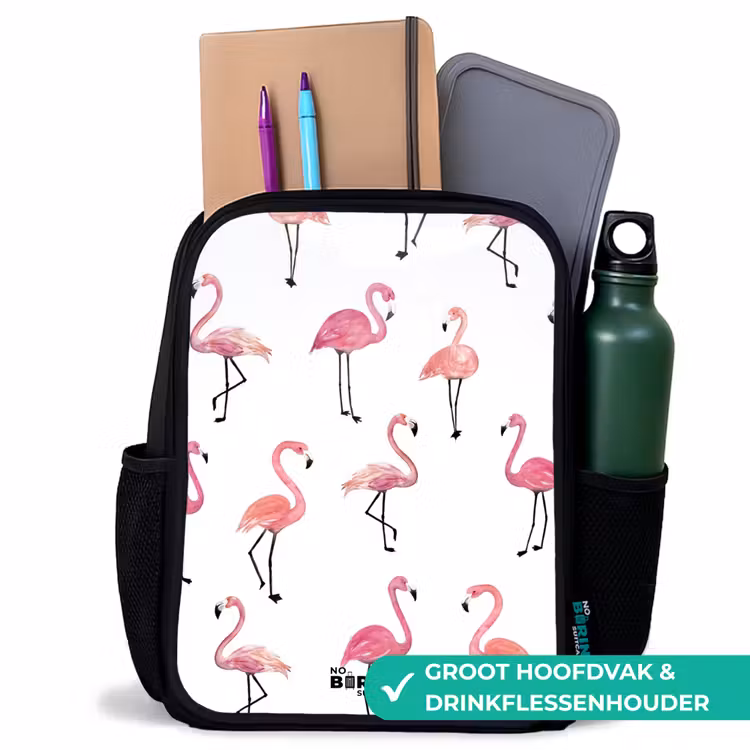 Flamingo feestje Rugzak - Zwart middel -inhoud_NL