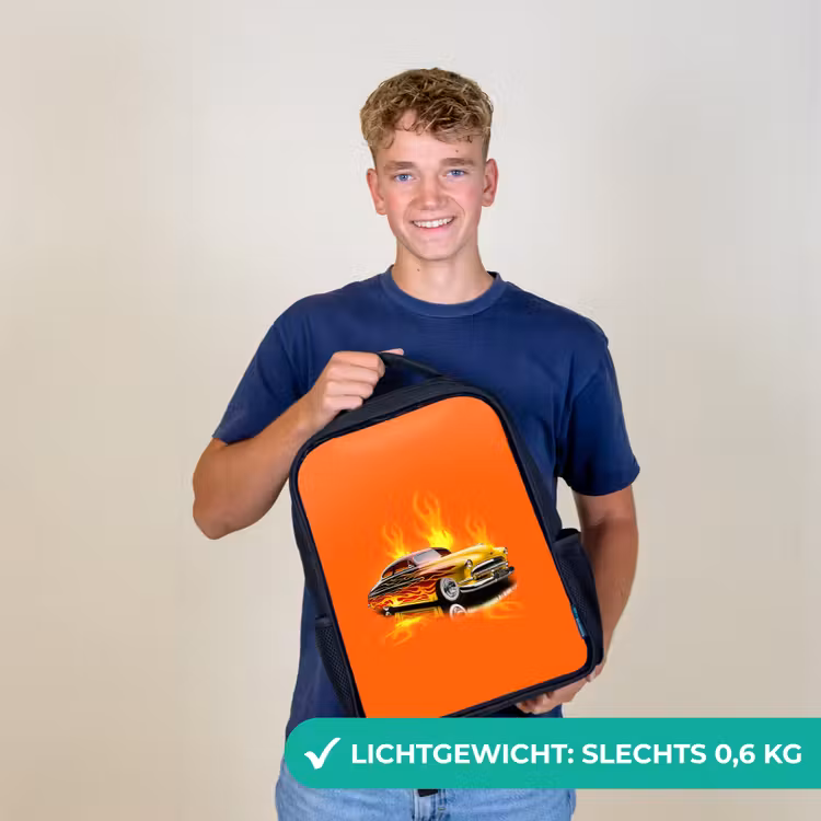 Gele auto met gele vlammen Rugzak - Zwart middel -sfeer7_NL