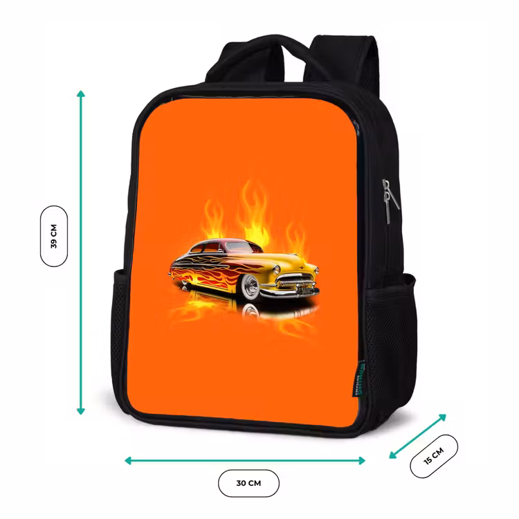 Gele auto met gele vlammen Rugzak - Zwart middel -productfoto_formaten