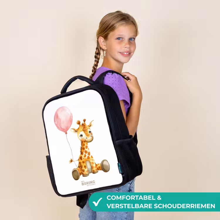 Giraffe met roze ballon Rugzak - Zwart middel -sfeer6_NL
