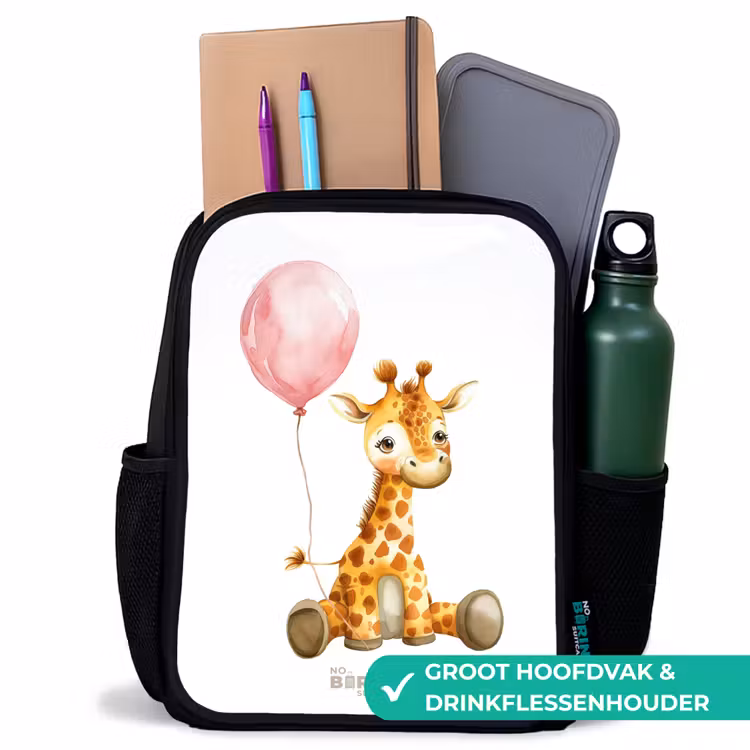 Giraffe met roze ballon Rugzak - Zwart middel -inhoud_NL