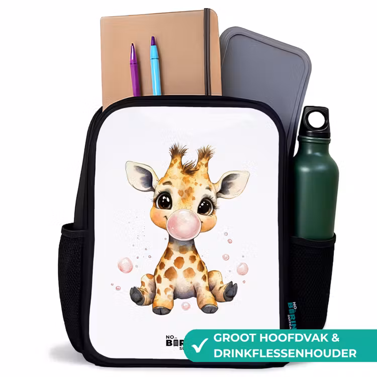 Giraffe met roze kauwgombal Rugzak - Zwart middel -inhoud_NL
