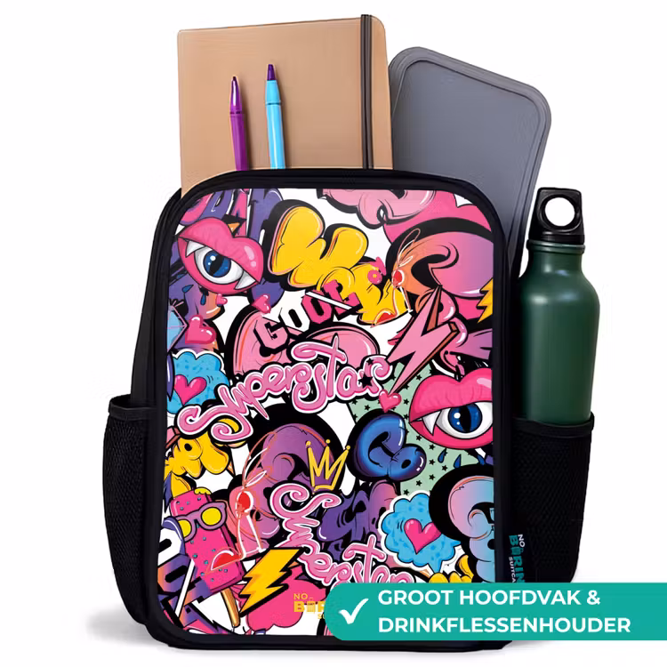 Girly graffiti Rugzak - Zwart middel -inhoud_NL