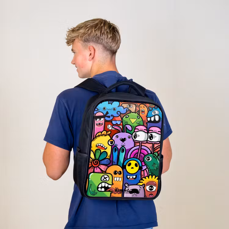 Grappige kleurrijke monsters Rugzak - Zwart middel -sfeer8