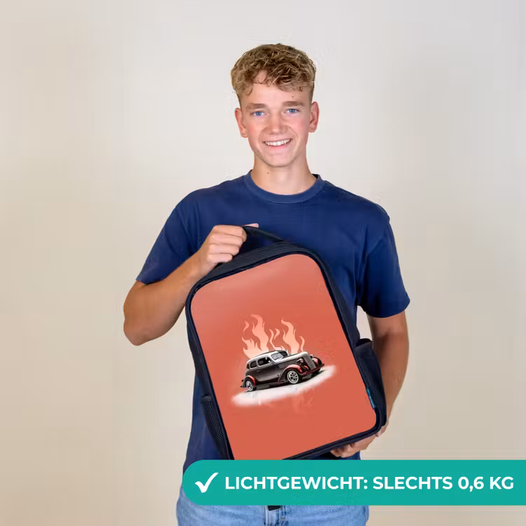 Grijze auto met roze vlammen Rugzak - Zwart middel -sfeer7_NL