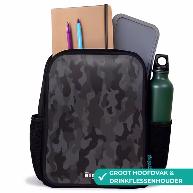 Groene camouflage print Rugzak - Zwart middel -inhoud_NL