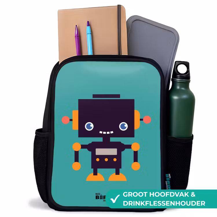 Groene robot Rugzak - Zwart middel -inhoud_NL