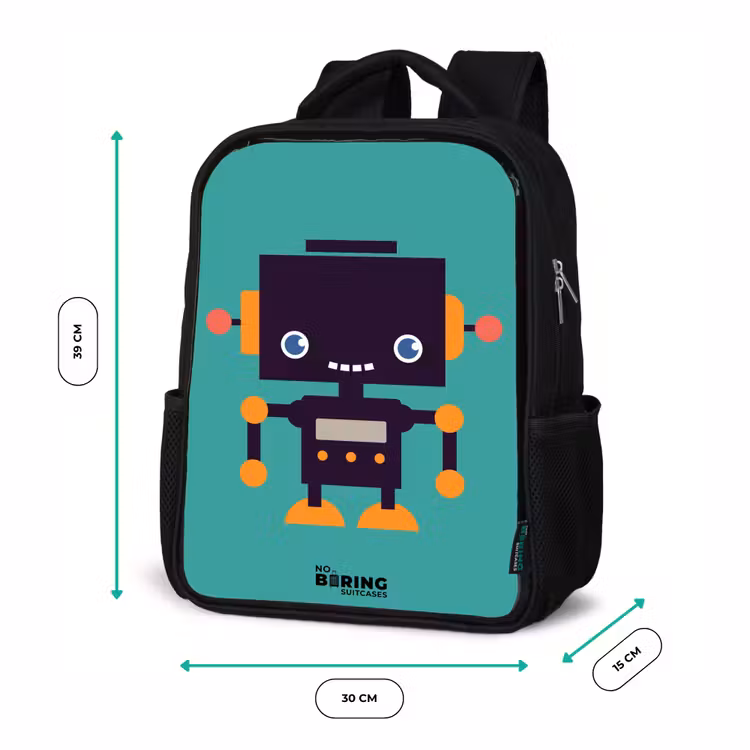 Groene robot Rugzak - Zwart middel -productfoto_formaten