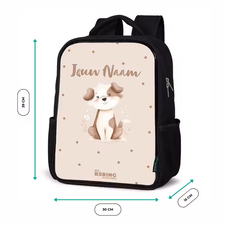 Honden pup omringd door bruine stippen Rugzak - Zwart middel -productfoto_formaten