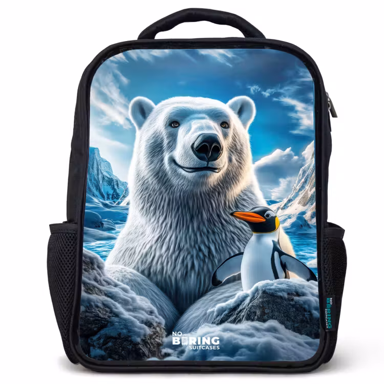IJsbeer en pinguïn in besneeuwd berglandschap Rugzak - Zwart middel -3d