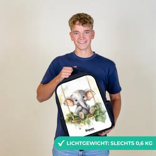 Jong olifantje op een schommel waterverf tekening Rugzak - Zwart middel -sfeer7_NL