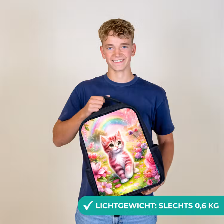 Roze regenboogkatje Rugzak - Zwart middel -sfeer7_NL
