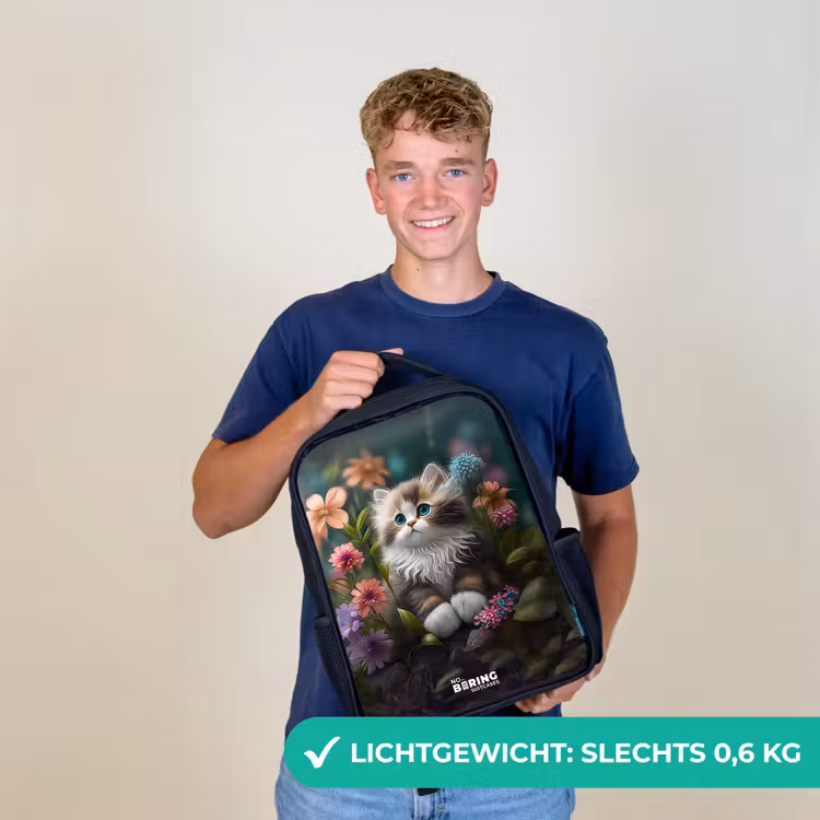 Kitten tussen bloemen Rugzak - Zwart middel -sfeer7_NL