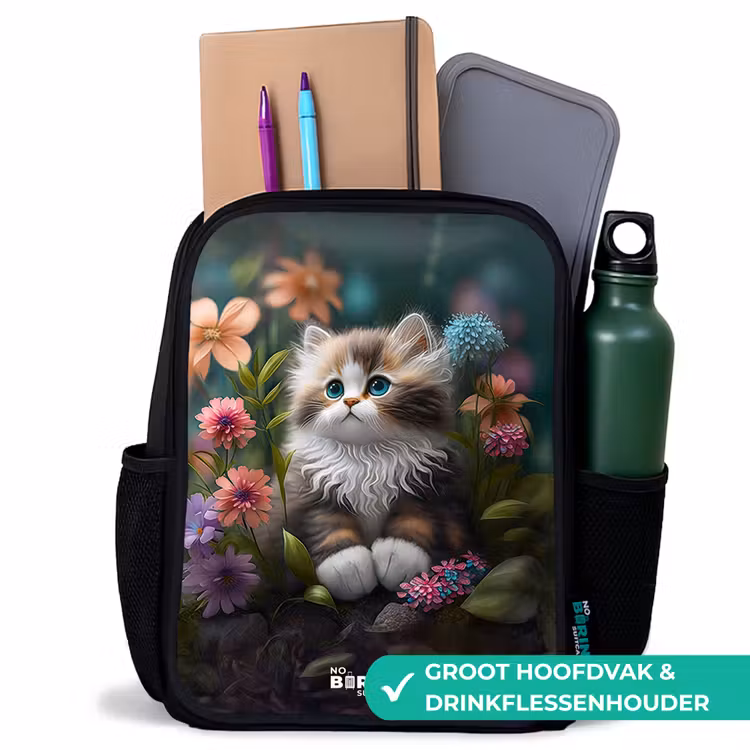 Kitten tussen bloemen Rugzak - Zwart middel -inhoud_NL
