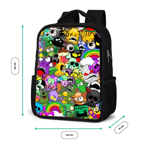 Kleurrijke Monstermix Rugzak - Zwart middel -productfoto_formaten