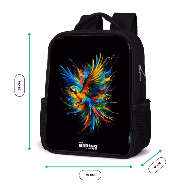 Kleurrijke papegaai Rugzak - Zwart middel -productfoto_formaten