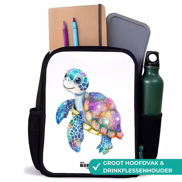 zeeschildpad vol kleuren Rugzak - Zwart middel -inhoud_NL