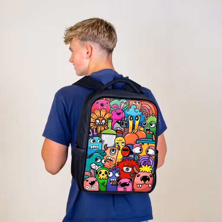 Knallende gekleurde monsters Rugzak - Zwart middel -sfeer8