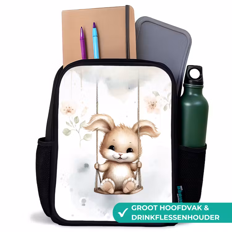 Konijn - Baby dier - Kinderen Rugzak - Zwart middel -inhoud_NL