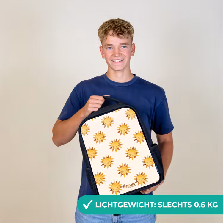 Lachende zonnetjes als patroon op beige achtergrond Rugzak - Zwart middel -sfeer7_NL