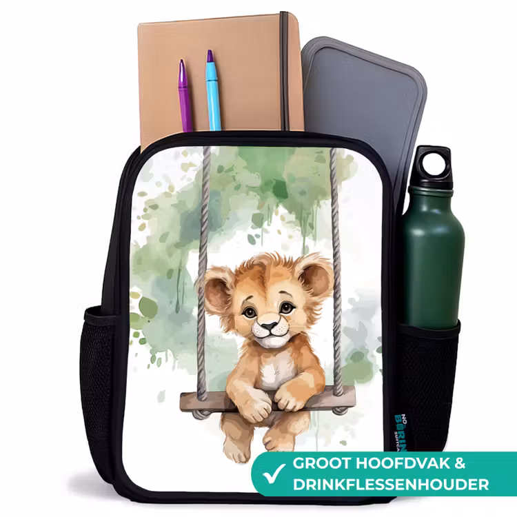 Leeuw - Dier - Kinderen - Jungle Rugzak - Zwart middel -inhoud_NL