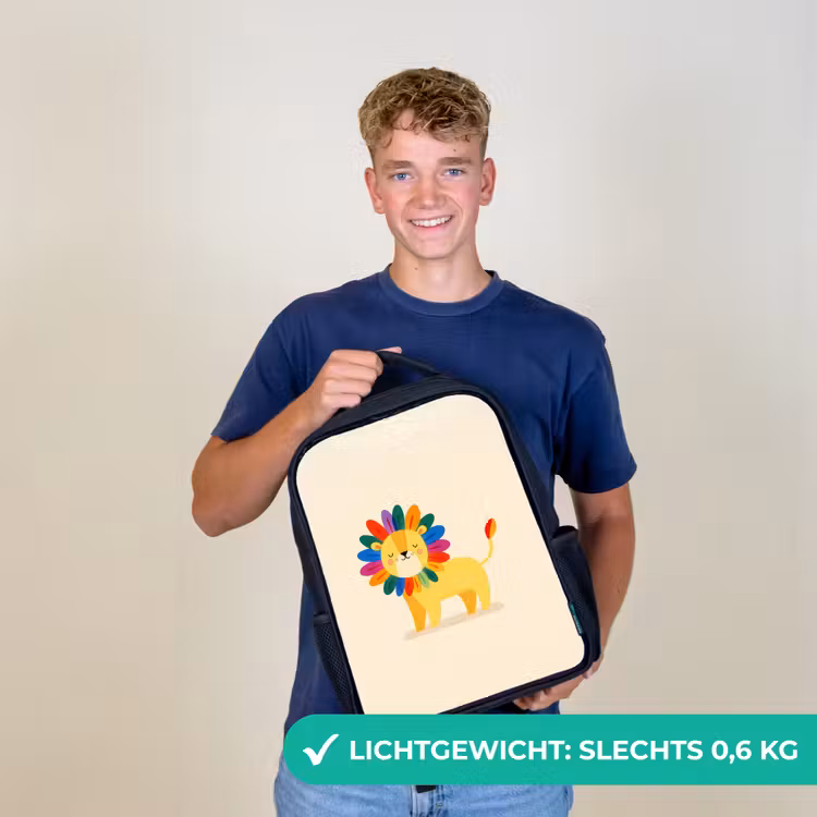 Leeuw - Kleurrijke manen - Beige Rugzak - Zwart middel -sfeer7_NL