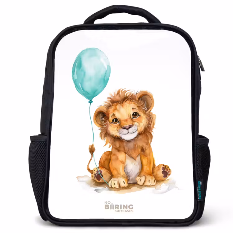 Leeuw met blauwe ballon Rugzak - Zwart middel -3d