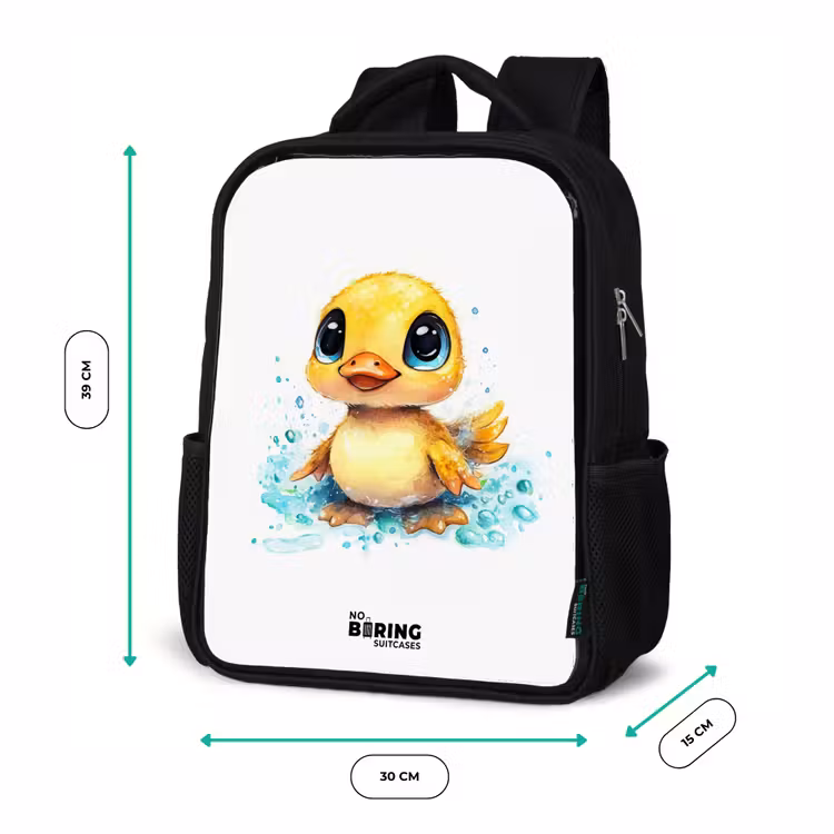 Lief eendje met blauwe ogen en waterspetters Rugzak - Zwart middel -productfoto_formaten