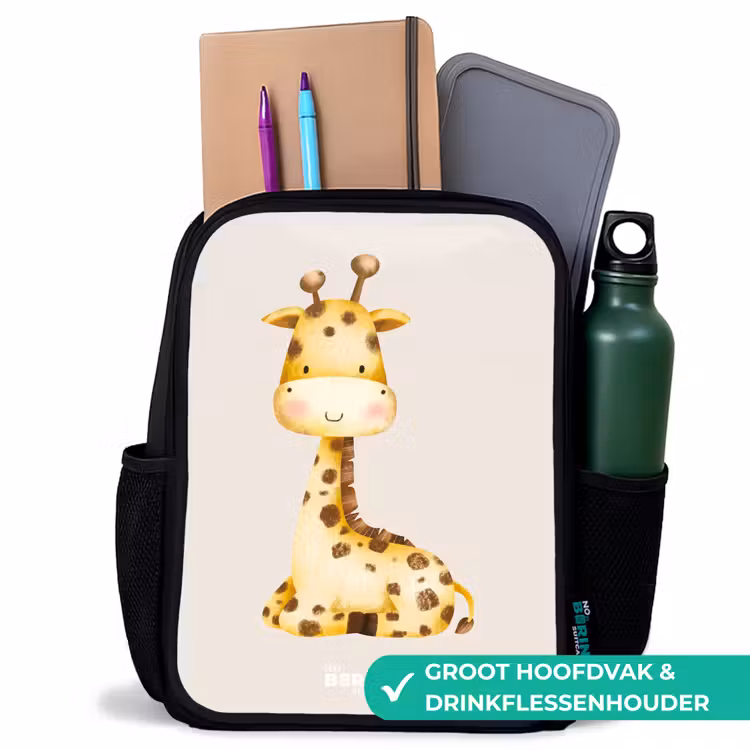 Liggende giraffe illustratie op beige achtergrond Rugzak - Zwart middel -inhoud_NL