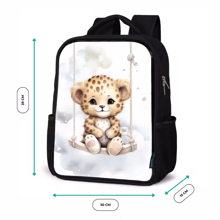 Luipaard - Dier - Kinderen Rugzak - Zwart middel -productfoto_formaten